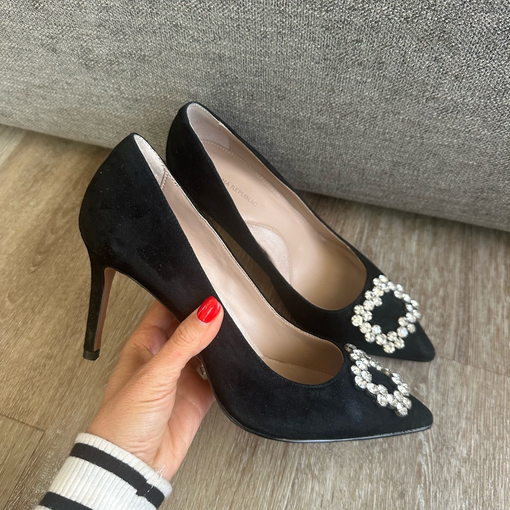 Banana Republic Black Stiletto Heels with Rhinestone Embellishment